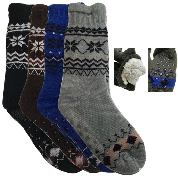 4 Pairs Mens Non Slip Thick Fur Warm Winter Bed Socks Thermal Warm Cushion BULK One Size