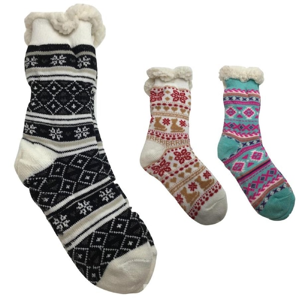 3 Pairs Ladies Thick Fur Bed Socks Womens Soft Work Fluffy Slipper Non Slip BULK One Size