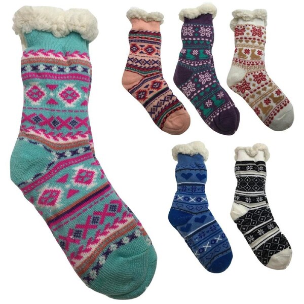 6 Pairs Ladies Thick Fur Bed Socks Womens Soft Work Fluffy Slipper Non Slip BULK One Size