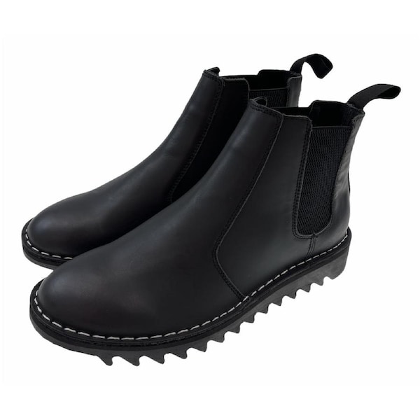 Ripple Sole Mens Ducatti Chelsea Desert Boots Leather Shoes Slip On - Black US 8 (EU 41)