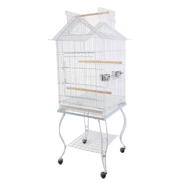 Bird Parrot Cage with Stand Cockatiel Amazon African Grey Caique Conure White