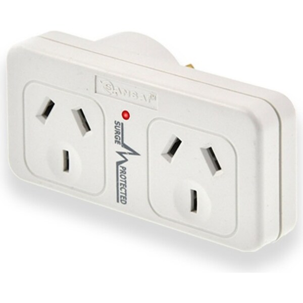 Sansai 2400W Surged Double Left Power Adaptor Plug Socket 240V Protector White