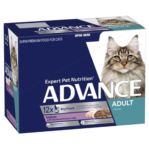 Advance Adult 1+ Indoor Wet Cat Food w/ Chicken & Turkey in Jelly 12 x 85g