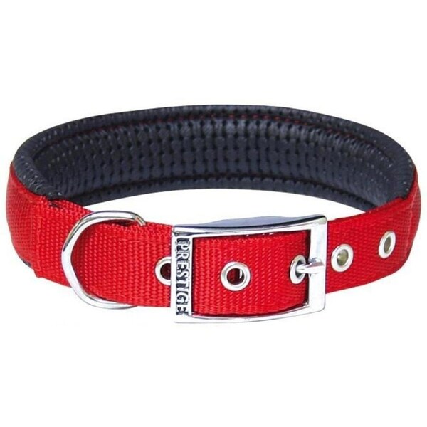 Red Soft Padded Dog Collar - 25mm x 66cm Chrome Plated Buckle (Prestige Pet)