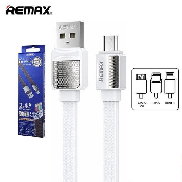 Phone Cable Remax Platinum Pro Type-C TPE Durable Material Thin Flat White