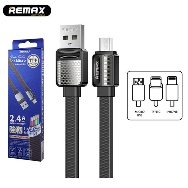 Phone Cable Remax Platinum Pro Lightning TPE Durable Material Thin Flat Black