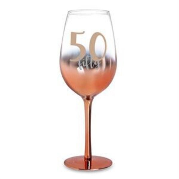Rose Ombre Stem 50th Birthday Wine Glass