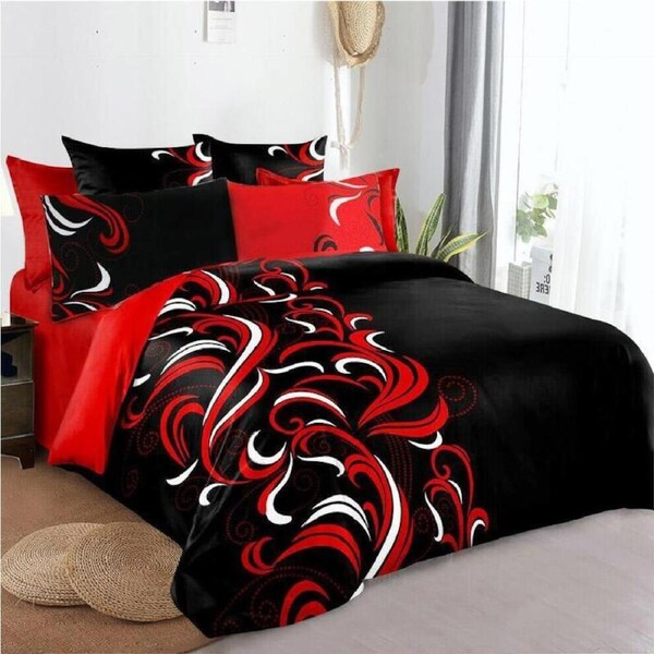 Black and Red Floral Design Quilt/Doona Duvet Cover Set Double