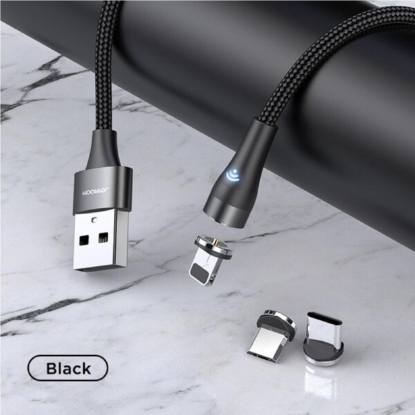 360° Magnetic Phone Charger Joyroom Micro USB soft lighting For Android Samsung Black