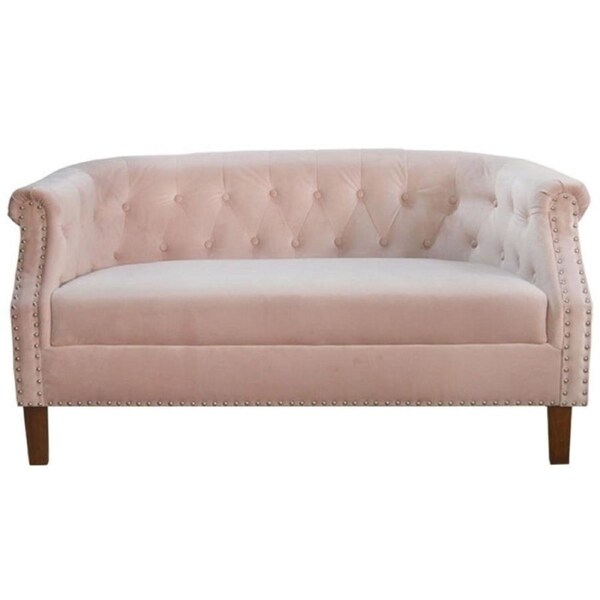 Design Square Designer Modern Velvet Fabric Loveseat 2-Seater Lounge Couch Sofa - Pink