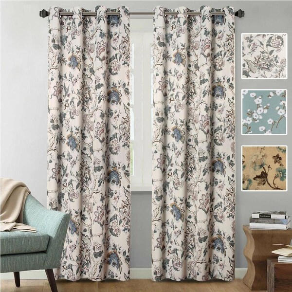 Blockout Curtains Pair Bedroom Living Room Vintage Floral Eyelet Curtains Blue Paisley Floral / W132cm X D243cm