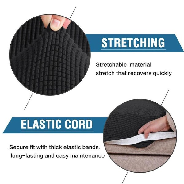Stretch Sofa Seat Cushion Cover Easy Fit Non Slip Soft Thick 1/2/3 Seat Cover Black / 3-Seat Cover (155-170cm)