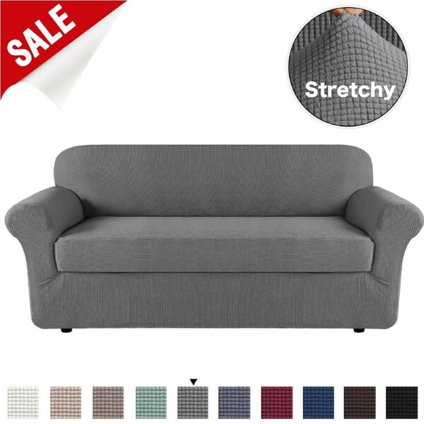 2 Pieces Style Stretch Sofa Cover Couch Cover Slip Cover Small Jacquard Soft Ivory / One seater