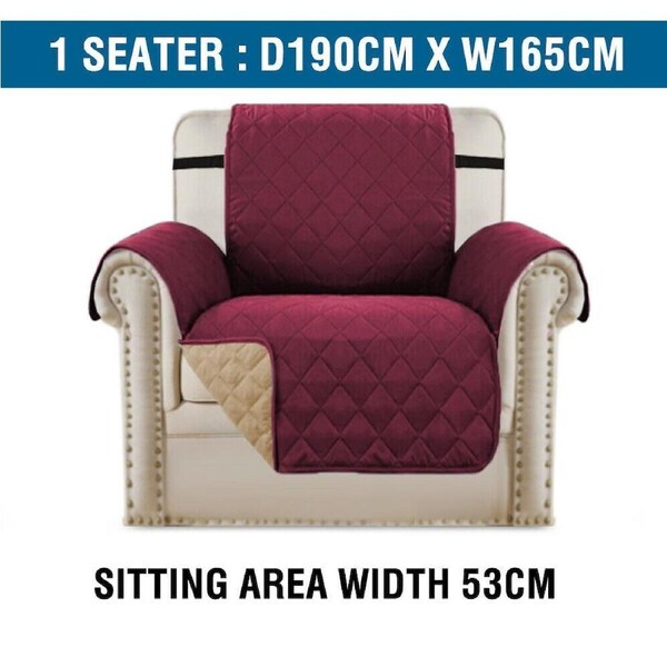 Sofa Covers Couch Covers Sofa Slip Covers Soft Thick Quilted Burgundy/Tan / 2 Seater: D190cm x W228cm