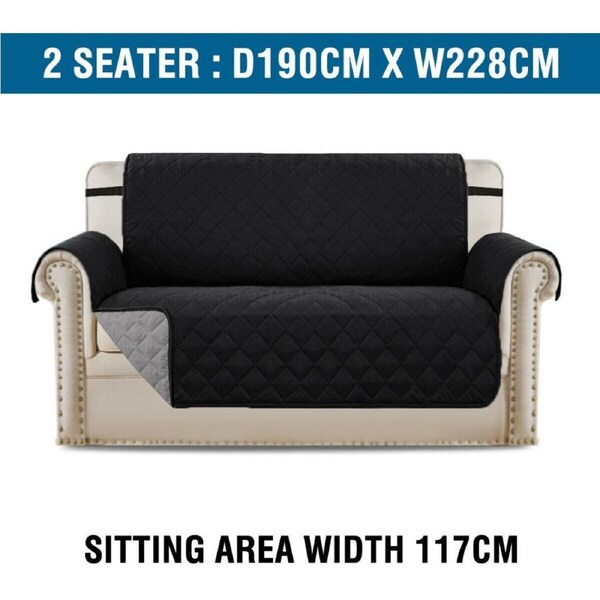 Sofa Cover Reversible 1/2/3 Seater Black Sofa Slipcover Reversible Couch Cover Black and Grey / 2 Seater: Sitting area width 117cm