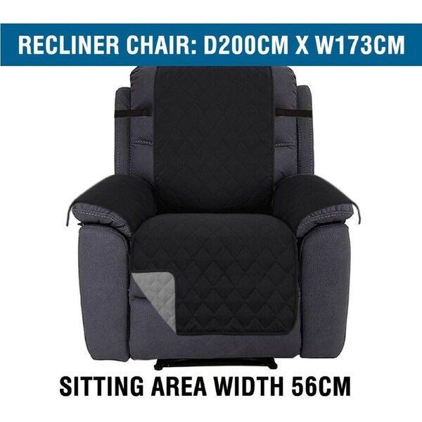 Sofa Cover Reversible 1/2/3 Seater Black Sofa Slipcover Reversible Couch Cover Black and Grey / Recliner chair: Sitting area width 56cm
