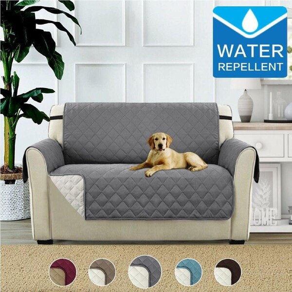 Water Prevent 1/2/3 Seater Pet Sofa Protector Slipcovers with Elastic Straps Grey/Beige / Two Seater - 190cm x 228cm
