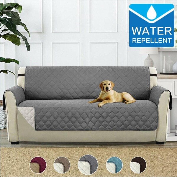 Water Prevent 1/2/3 Seater Pet Sofa Protector Slipcovers with Elastic Straps Grey/Beige / Three Seater - 190cm x 279cm