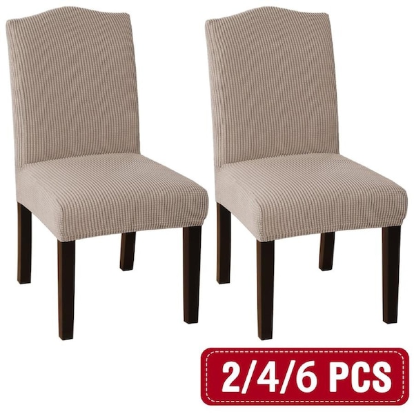 Dining Chair Covers Stretch Jacquard Parson Chair Slip Covers Washable 2/4/6 PCS 4 PCS / Sand