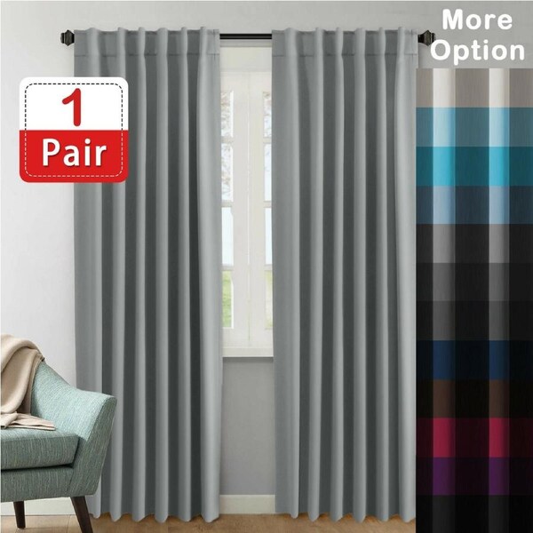 Blockout Rod Pocket Curtains Pair Blackout Thick Curtains for Bedroom Livingroom 132CM X 160CM / Charcoal Grey