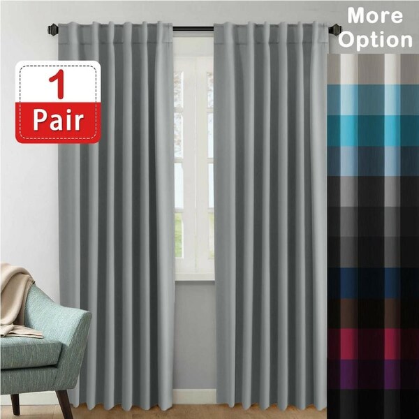 Blockout Rod Pocket Curtains Pair Blackout Thick Curtains for Bedroom Livingroom 132CM X 160CM / Aqua