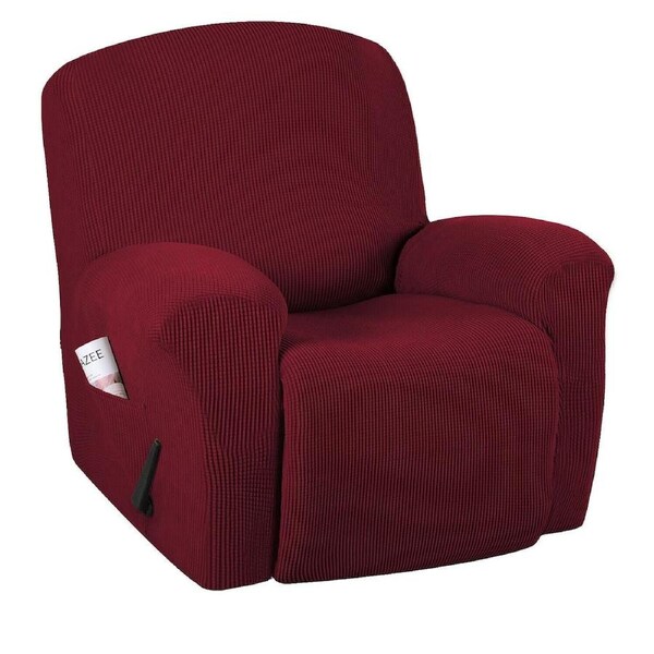 Stretch Recliner Cover 1-Piece Thick Soft Jacquard Recliner Chair Slip Cover Recliner / Burgundy