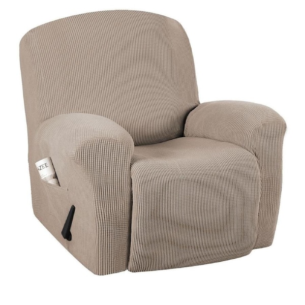 Stretch Recliner Cover 1-Piece Thick Soft Jacquard Recliner Chair Slip Cover Recliner / Sand