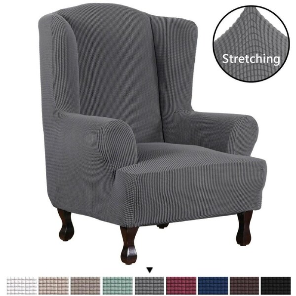Stretch Wingback Chair Cover Rich Jacquard Wing Chair Covers Form Fit Washable Grey