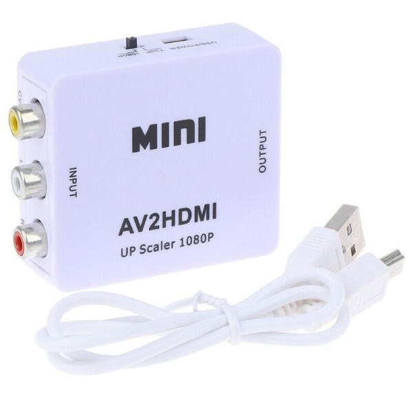 Composite AV CVBS 3RCA to HDMI Video Cable Converter 1080p Upscaling White