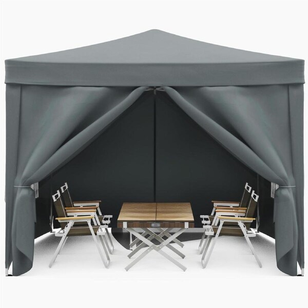Advwin 3x3 Pop-Up Marquee Outdoor Canopy Tent Grey Gazebo with 2 Windows and 2 Zippered Doors
