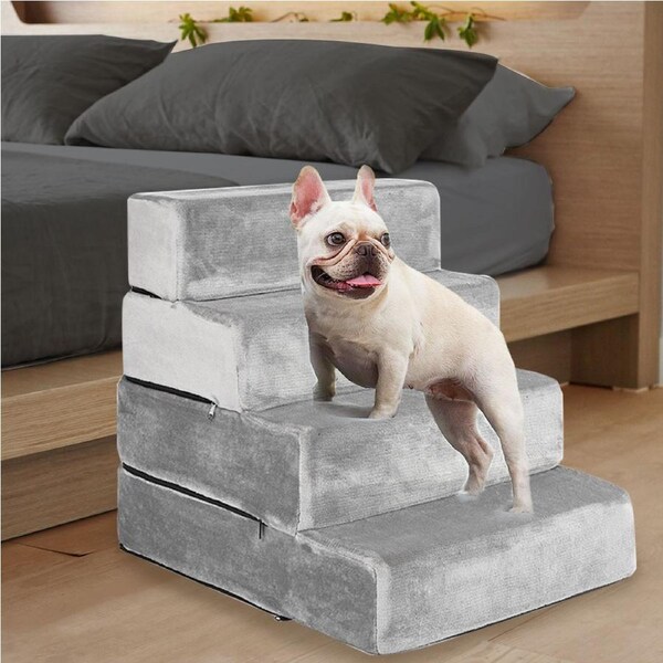 Pawz Pet Stairs Memory Foam 3/4 Step Cat Ladder Washable Cover Ramp For Pup Play 4 Steps(66 x 45.7 x 55.9cm)
