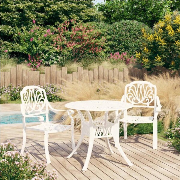 3 Piece Bistro Set Cast Aluminium White vidaXL