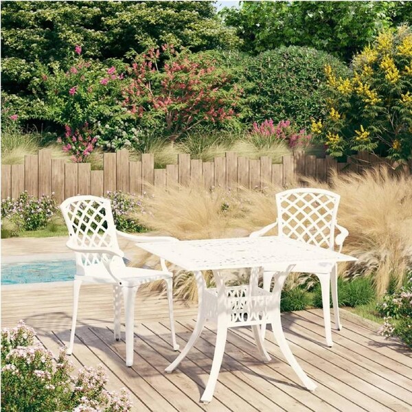 3 Piece Bistro Set Cast Aluminium White vidaXL