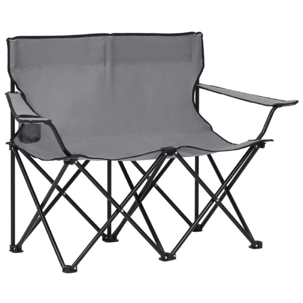 2-Seater Foldable Camping Chair Steel and Fabric Grey vidaXL