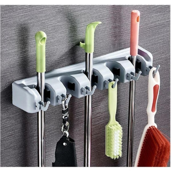 Wall Mounted Mop Broom Brush Holder Organizer Hanger Storage Tools 5 Rack