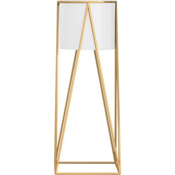 SOGA 70cm Gold Metal Plant Stand with White Flower Pot Holder Corner Shelving Rack Indoor Display