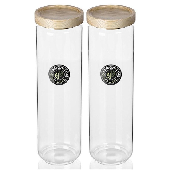 2x Lemon And Lime 1.65L Woodend Beach Glass Canister Food/Storage Container/Jar
