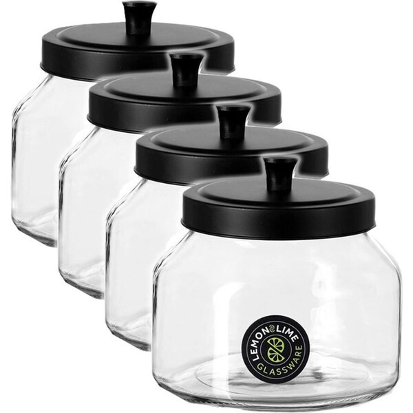 4x Lemon And Lime 1.6L Cosmo Glass Jar Storage Container/Canister Kitchen/Home