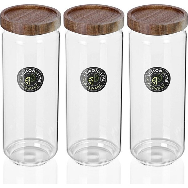 3x Lemon And Lime 1.4L Woodend Glass Canister Food/Storage Container/Jar Kitchen