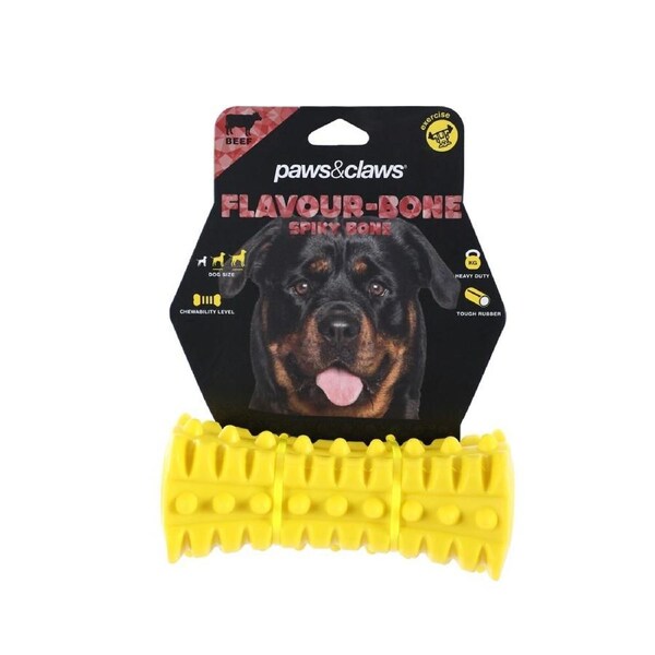 Paws & Claws 16cm Flavour-Bone Spiky Bone Beef Flavoured Rubber Toy Pet/Dog