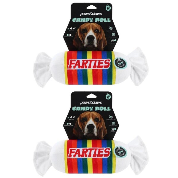 2x Paws & Claws 28cm Candy Roll Oxford Toy Farties w/ Squeaker Dog/Pet Pro Bite