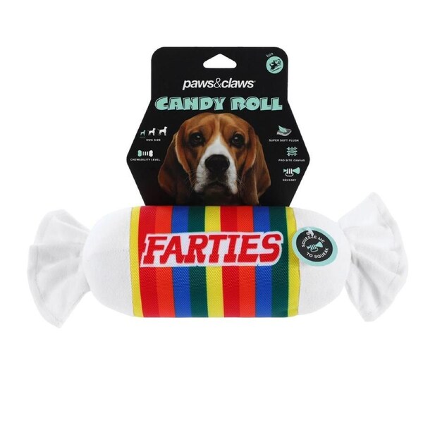 Paws & Claws 28cm Candy Roll Oxford Toy Farties w/ Squeaker Dog/Cat/Pet Pro Bite