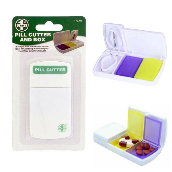 3x Pocket Tablet Box With Pill Cutter Two Compartment Tablet Splitter Medicine