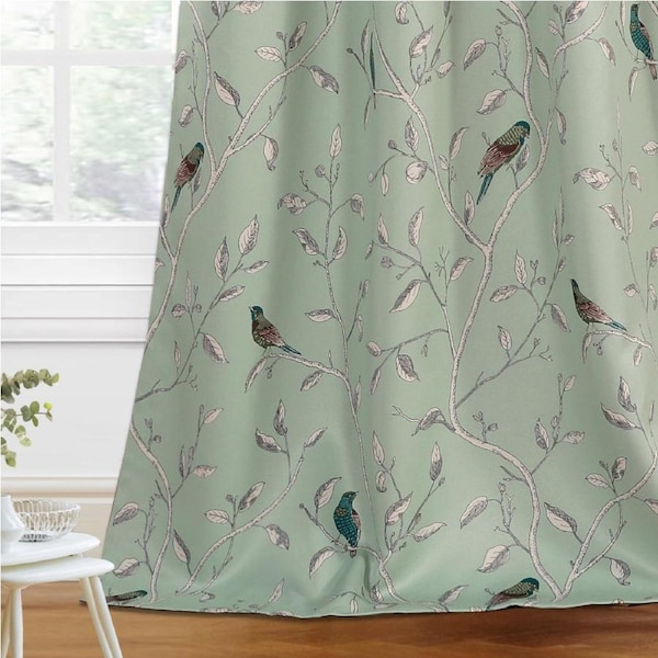 Blockout Curtains Living Room Birds Printed Vintage Curtain Draperies Thick Soft Birds on Taupe / 2 X W132cm X D46cm