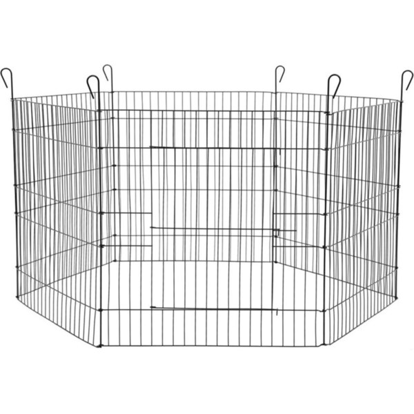 6pc Paws & Claws Pet Play Pen 61cm 6 Sided Dog Cage Enclosure Fence Medium Black