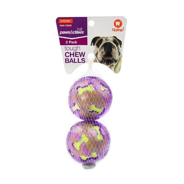 2PK Paws & Claws TPR 7cm Felt Ball Pet Dog/Puppy Tough Chew Balls Toy Assorted