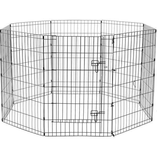 8pc Paws & Claws Pet/Puppy Play Pen Cage 61cm 6 Sided Enclosure Fence Medium BLK