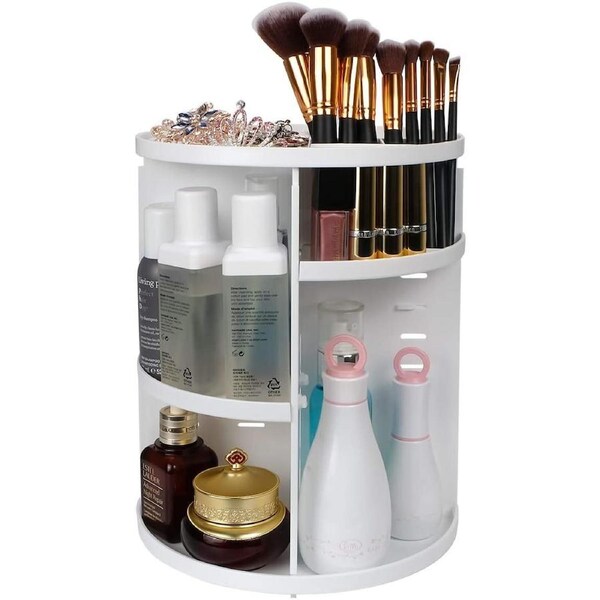 360 Degree Spinning Makeup Organizer, Mulit-function Makeup Display Case White