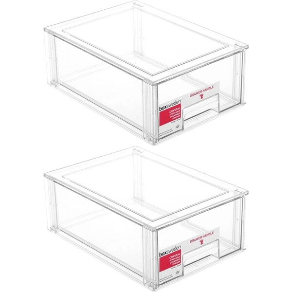 2x Boxsweden Crystal Stackable Organiser Drawer 35cm Storage Cabinet Box