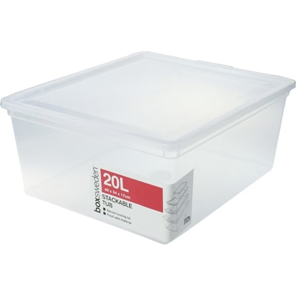 Boxsweden Essentials 20L Stackable Storage Tub Home Organiser/Container Clear